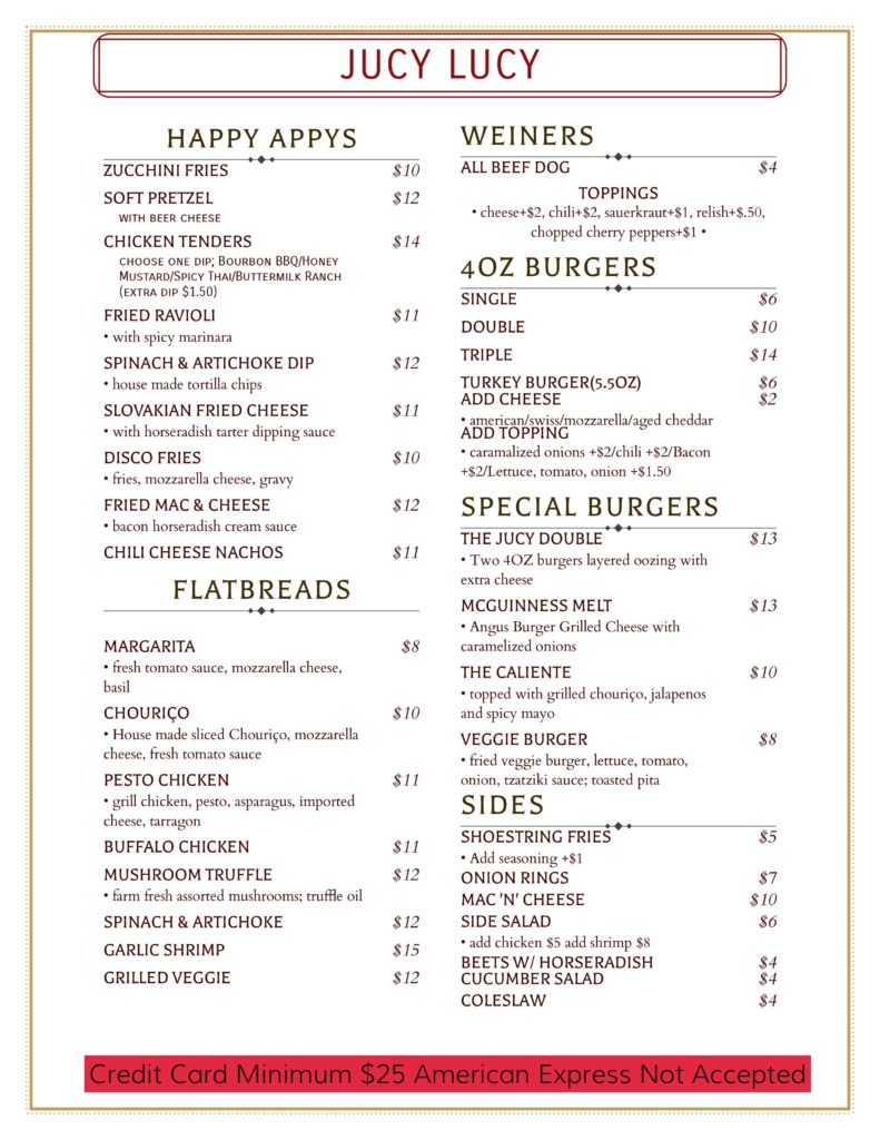 lucy hotel menu